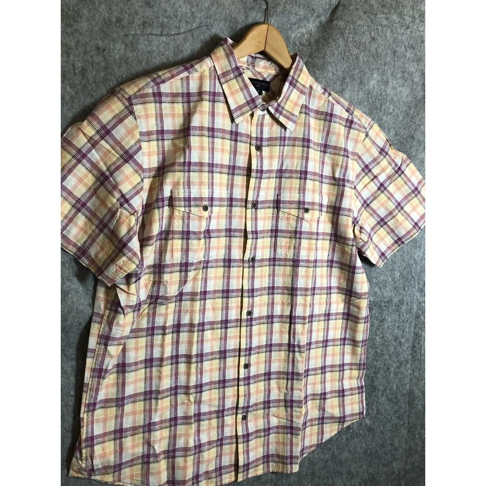 Banana Republic Shirt Men XL Linen Plaid Casual Coastal Beach Nautical
